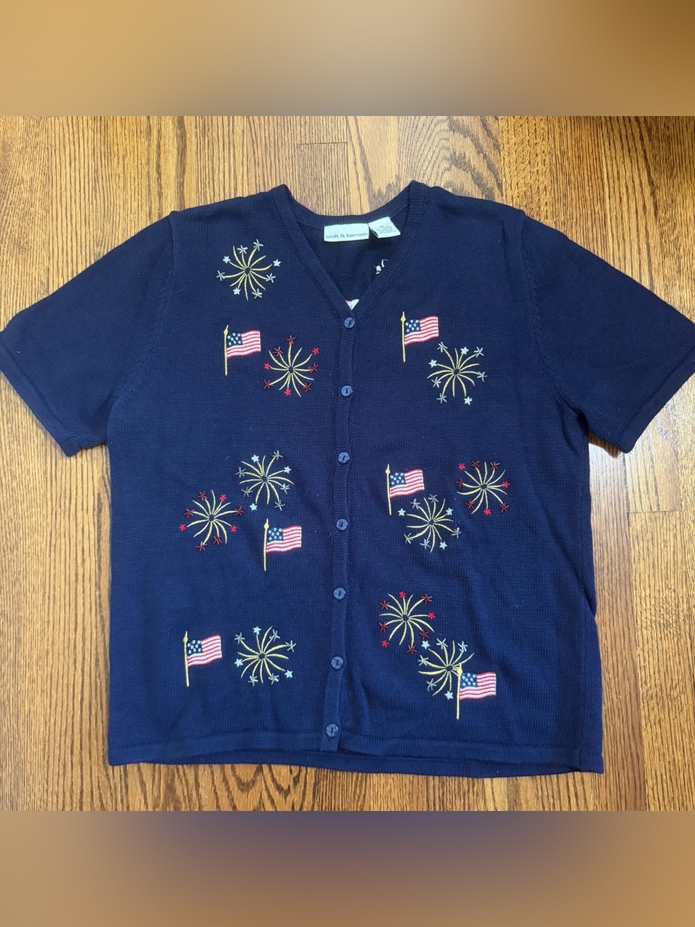 Croft & Barrow Navy Short Sleeve American Flag Holiday Sweater Size Medium